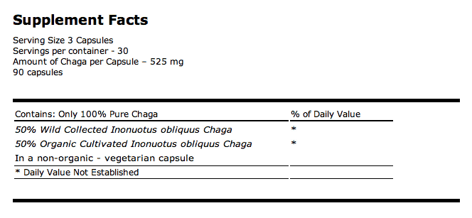 Etiketa s údaji k doplňku stravy Chaga GOLD