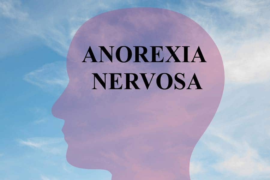 Mentální anorexie - brázek mozku s nápisem anorexia