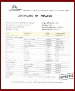 certifikát analýzy extraktu z hlívy ústřičné