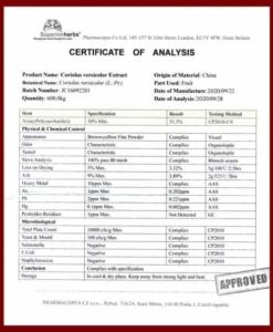 certifikát analýzy extraktu coriolus