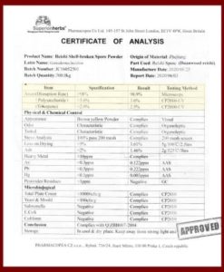 Certifikát analýzy extraktu ze spóru reishi