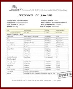 Certifikát analýzy extraktu reishi tripertenů