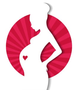 nákres těhotné ženy s obrázkem srdce na břiše